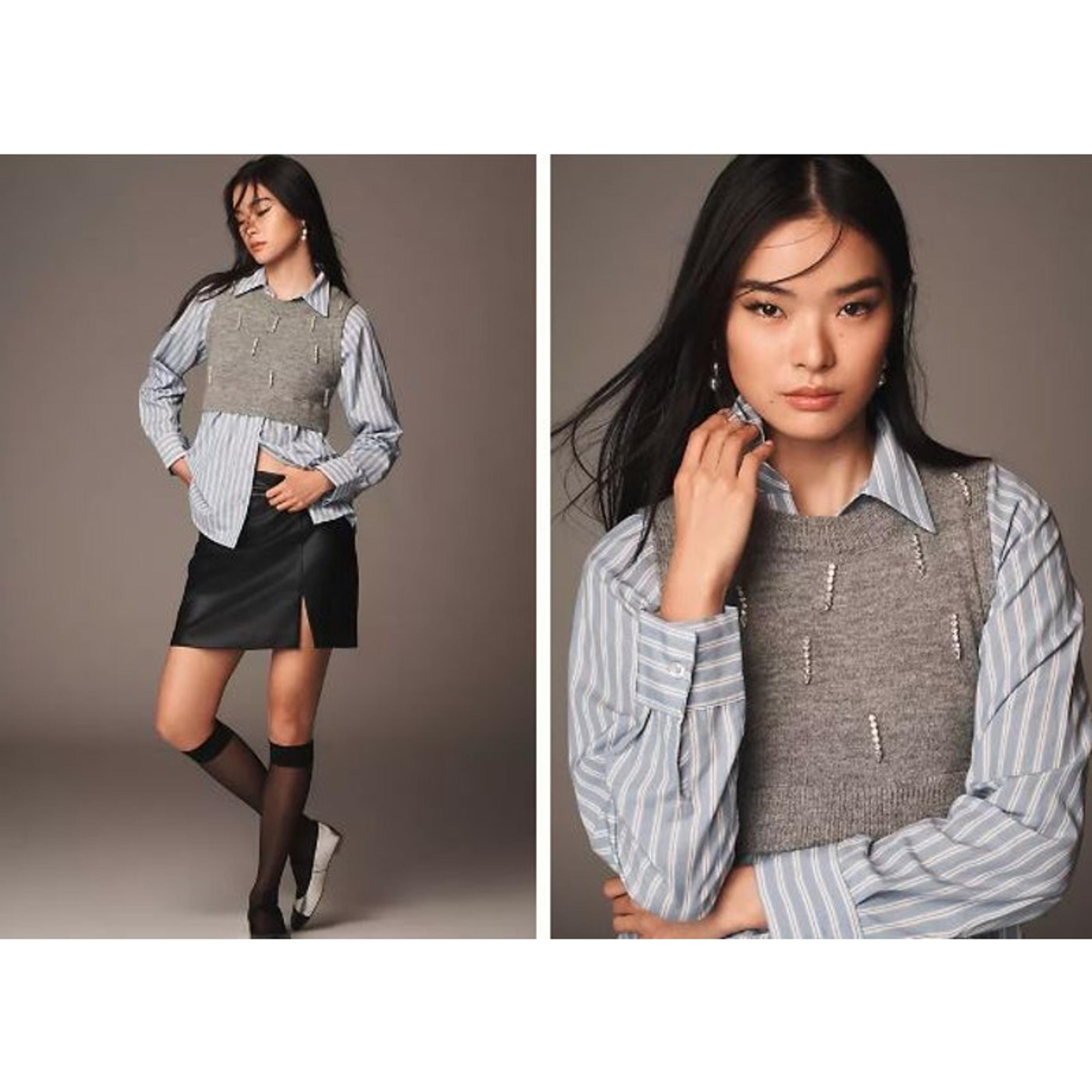 Anthropologie Maeve Embellished Crop Vest & Buttondown Twofer Top NWT 189 XXS