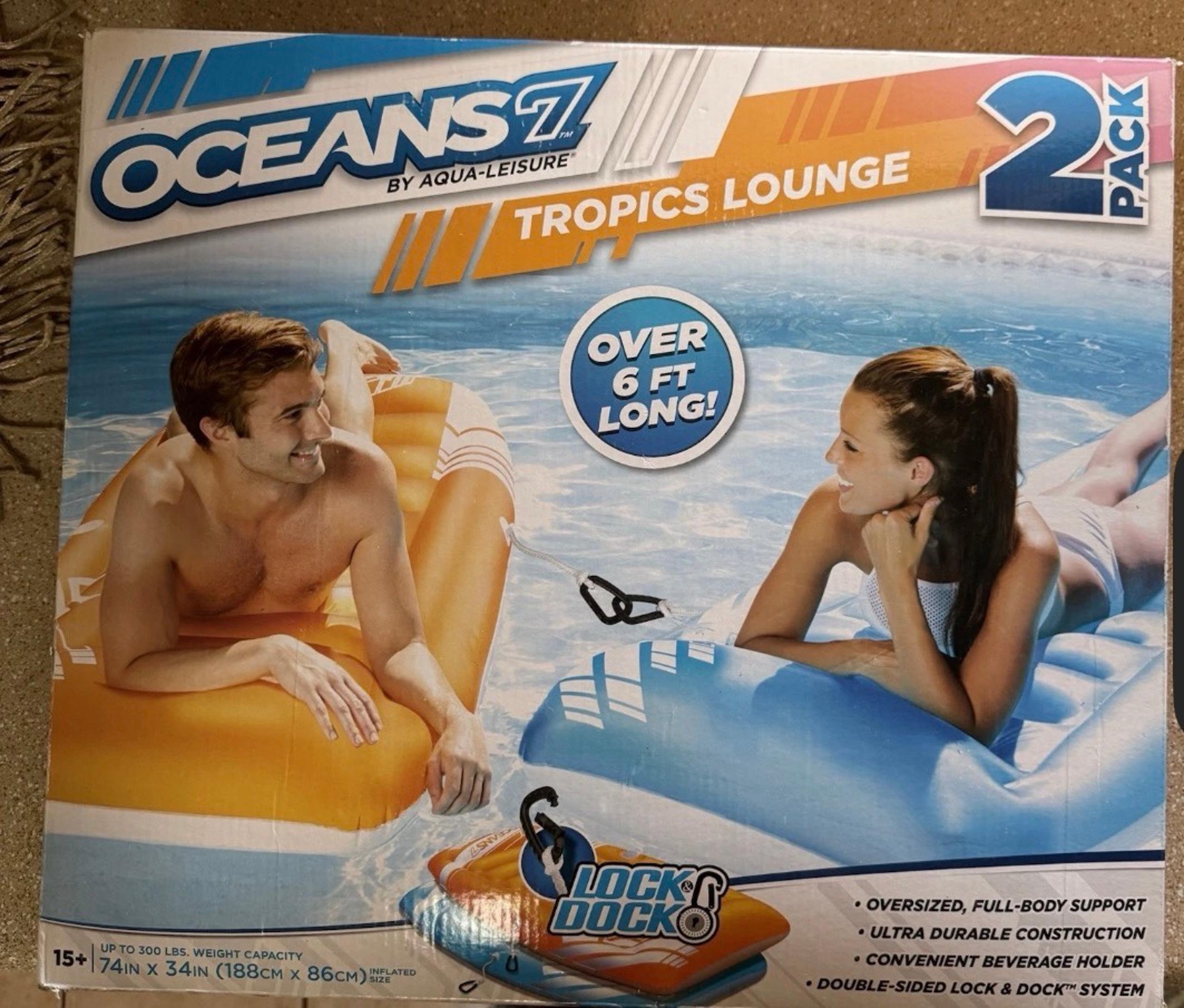 Oceans 7 Tropics Lounge: Double Oversized Pool Float 2-Pack BRAND NEW! - Aqua Leisure