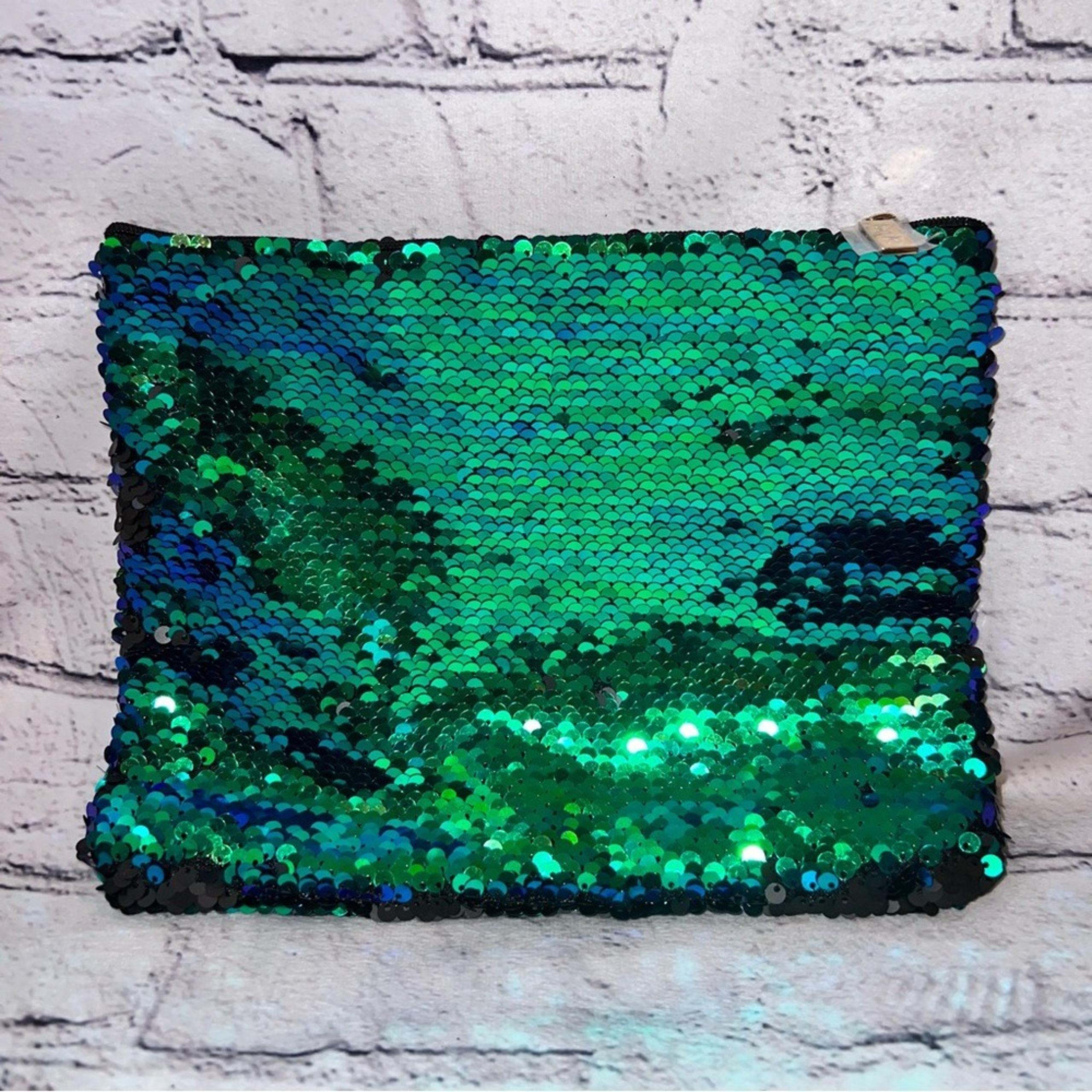 Tarte Sequin Reversible Mermaid Green Black Makeup Cosmetic Bag
