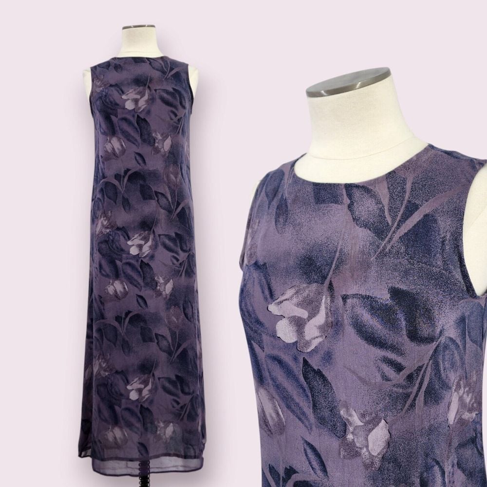 Vintage Silk Slip Dress Y2K MP Purple Dark Floral Whimsigoth Fairy Grunge Long
