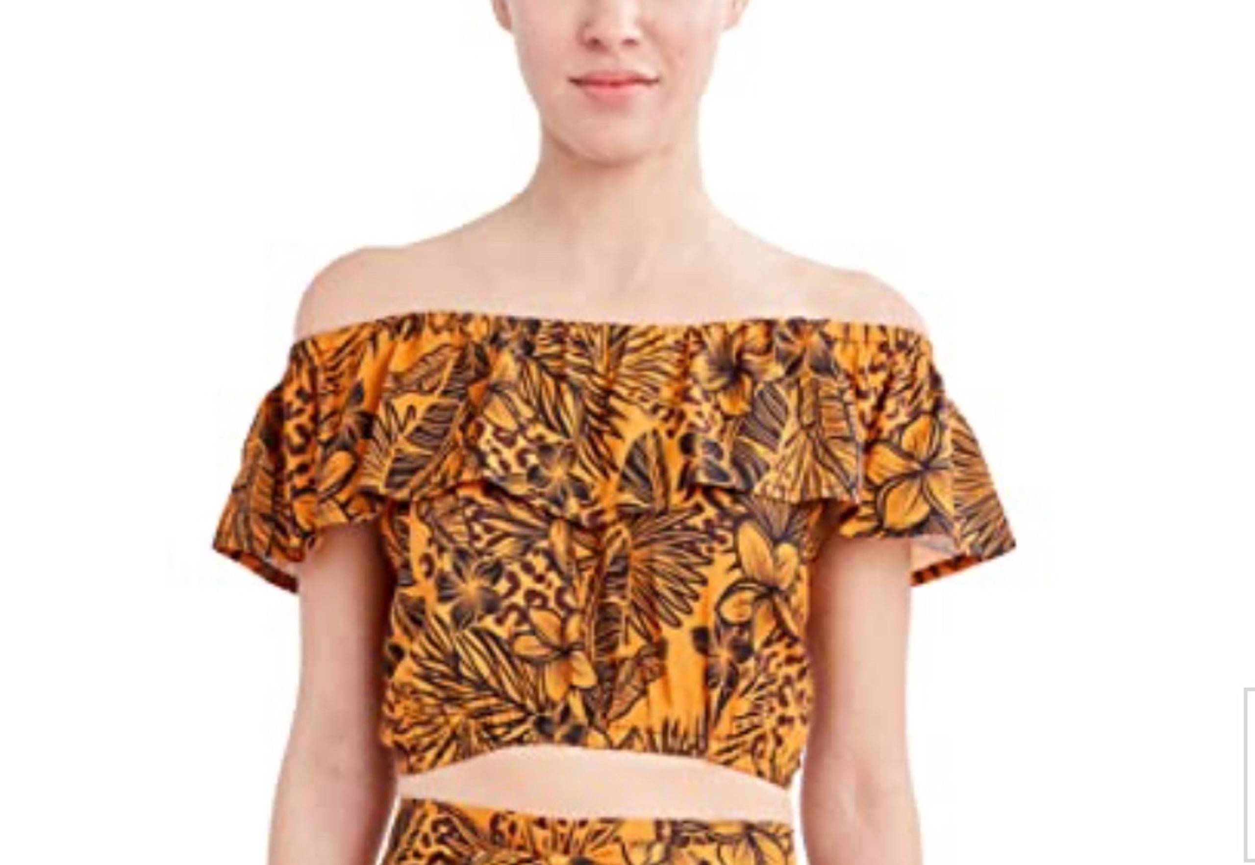 BCBGeneration Off The Shoulder Swimsuit Cover Up Crop Top in Golden Rod size M
