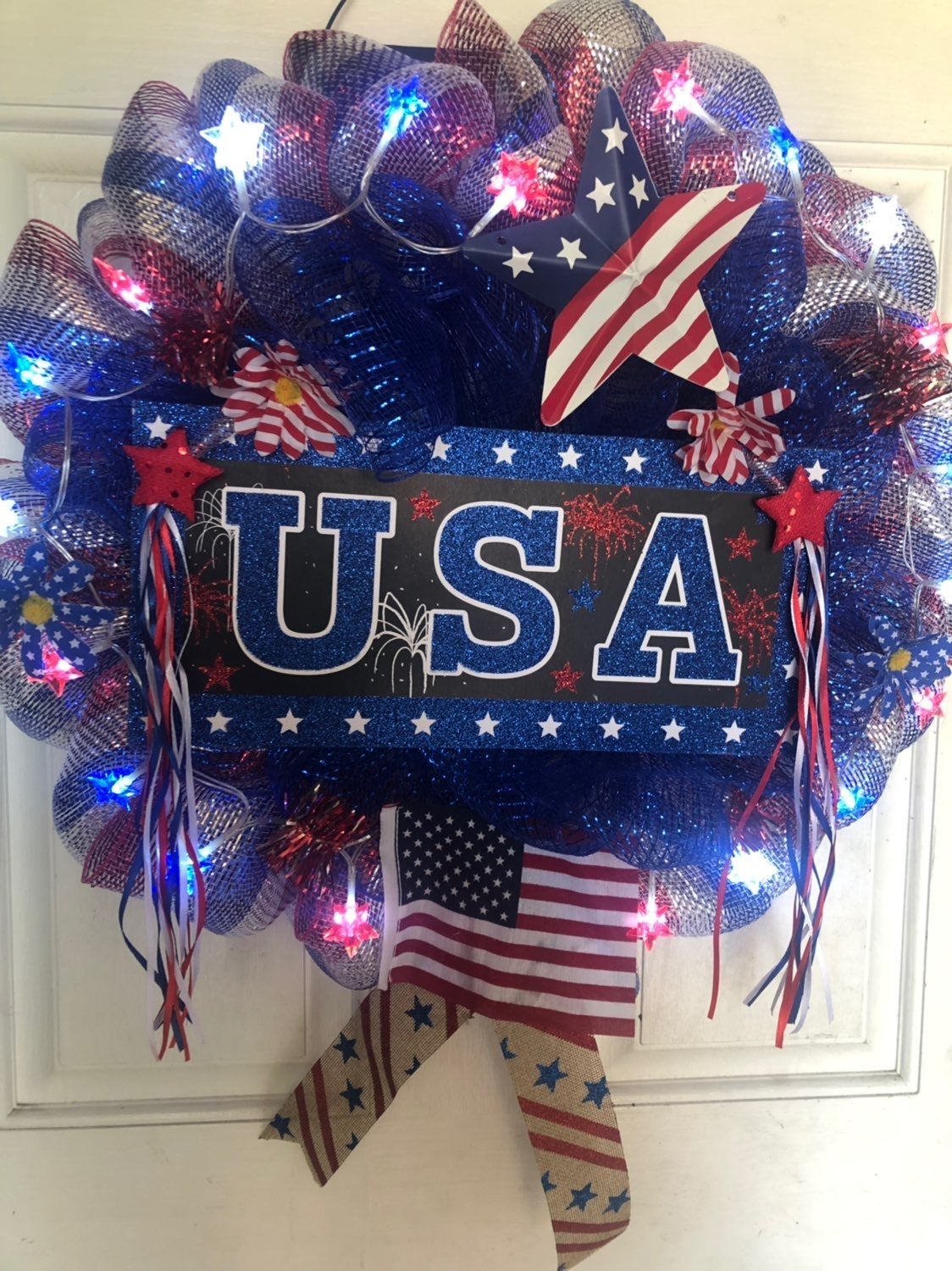 4th of July wreath with star lights