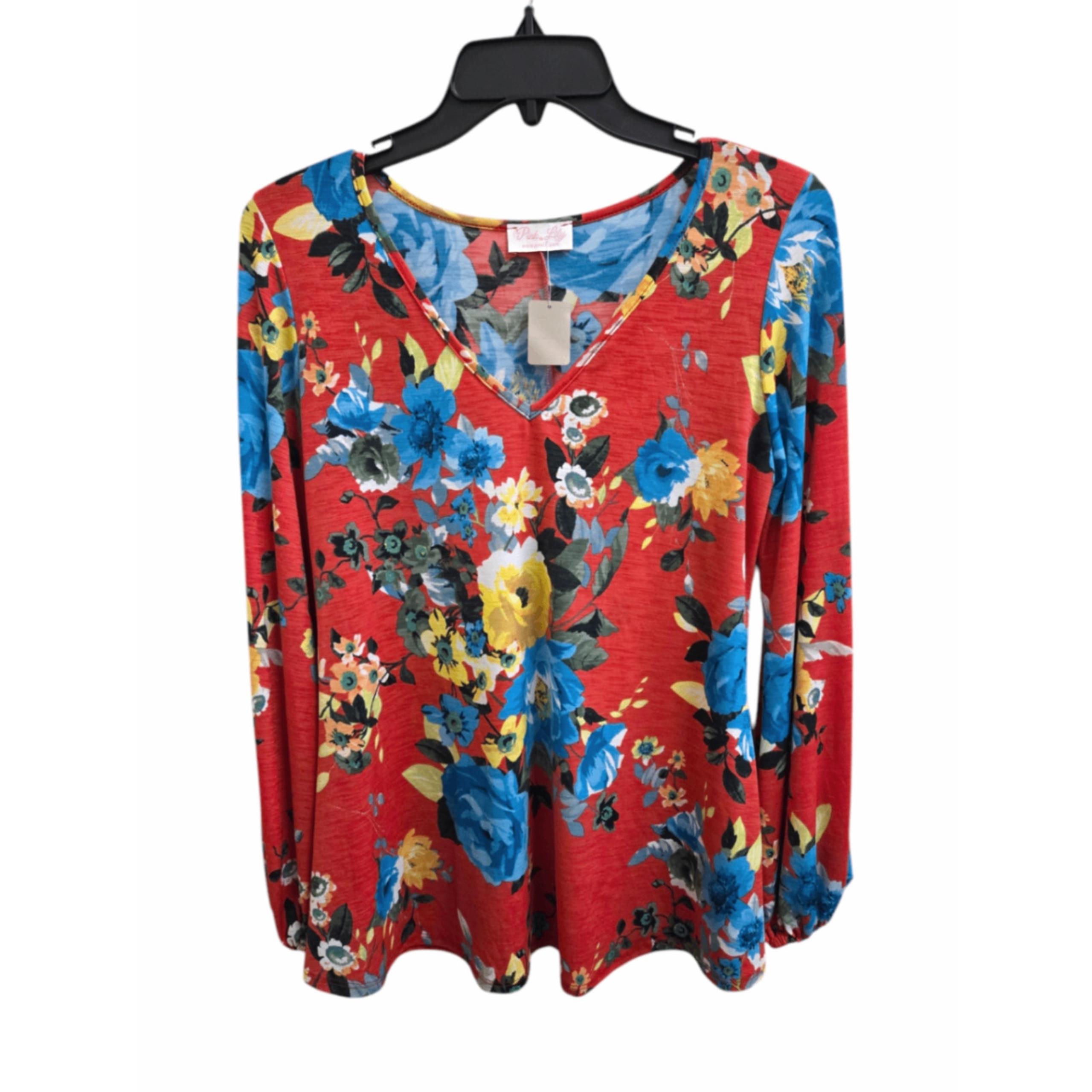 NWOT L orange floral Pink Lily Blouse
