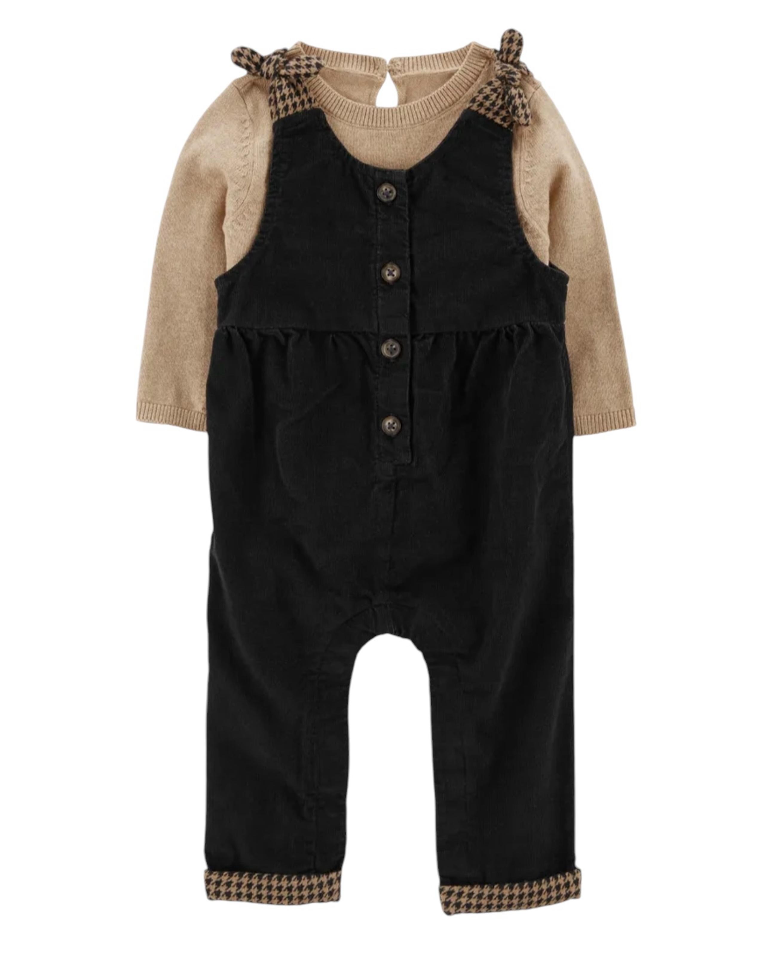 NWT Carter's Infant Girls' Black/Beige Overall Set 3 mo