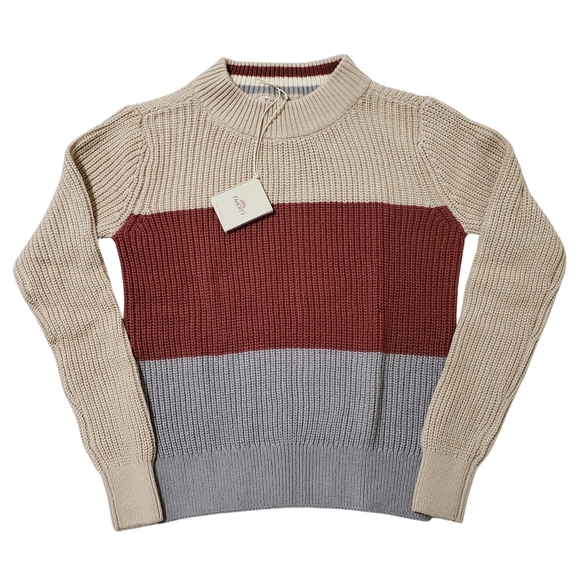 Faherty Cozy Cotton Crew Neck Autumn Color-Block Sweater Women Medium, XL 168