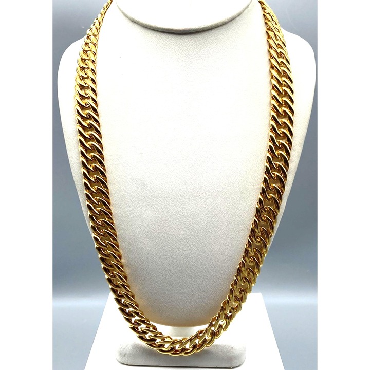 Vintage Napier Cuban Double Link Chain Necklace Rich Retro Gold Tone Chunky