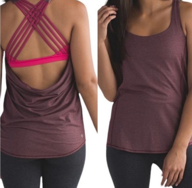 Lululemon Wild Tank Built In Strappy Pink Bra Heathered Plum Tank Size 4