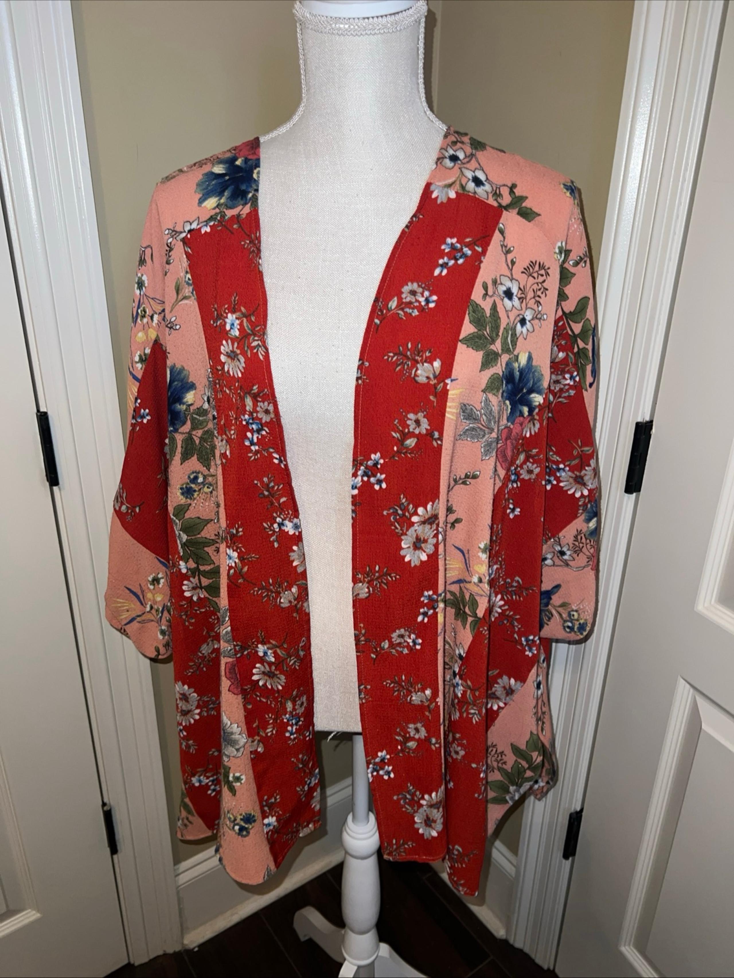 Cardigan Umgee Embroidered Cardigan Womens S/M RUST FLORAL Lightweight Boho Over