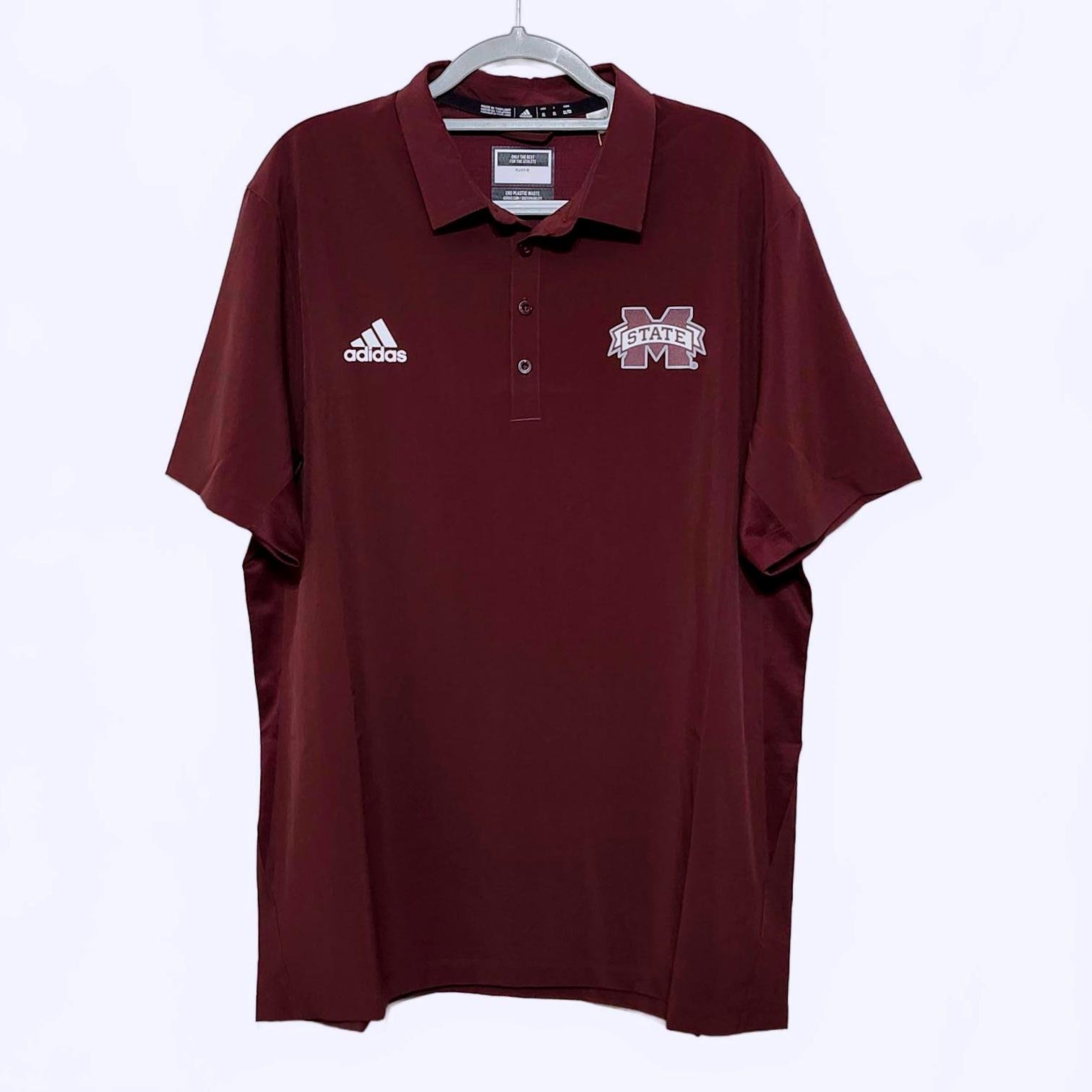 NWT ADIDAS MISSISSIPPI STATE UNIVERSITY MAROON ATHLETIC POLO MENS XL