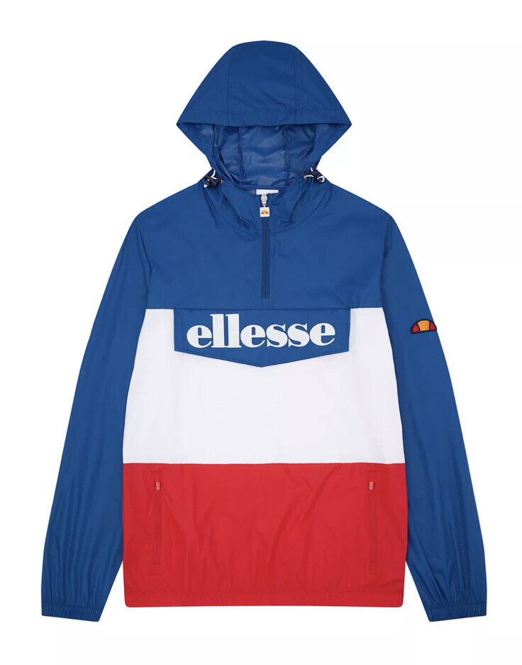 Ellesse Mens Jacket Overhead Hooded Domani Small Blue Red Logo