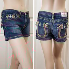 Rare Y2K Vintage True Religion Joey Rainbow Stitch Denim Shorts SZ 26