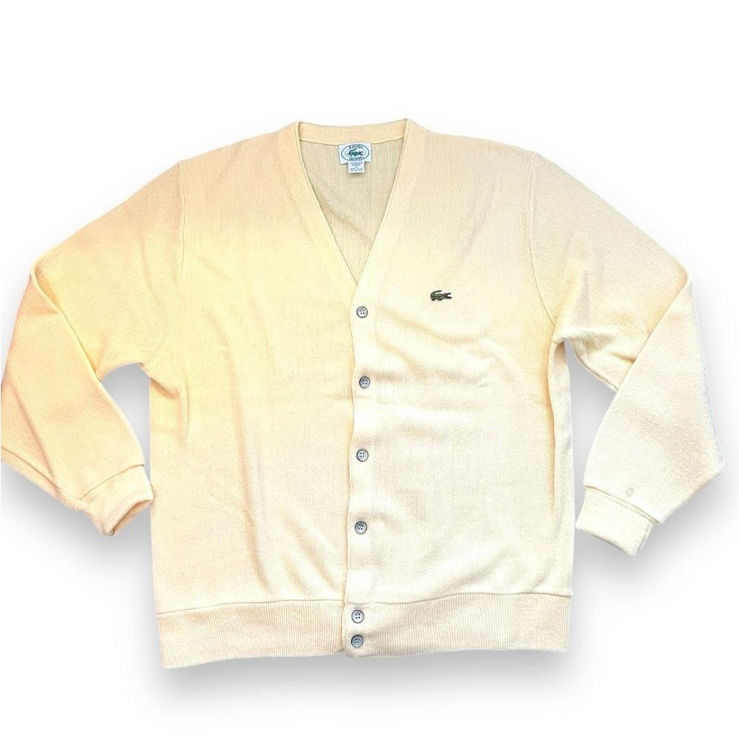 VTG IZOD Lacoste Mens Sweater Cardigan Button Front V-Neck Canary YELLOW Size L