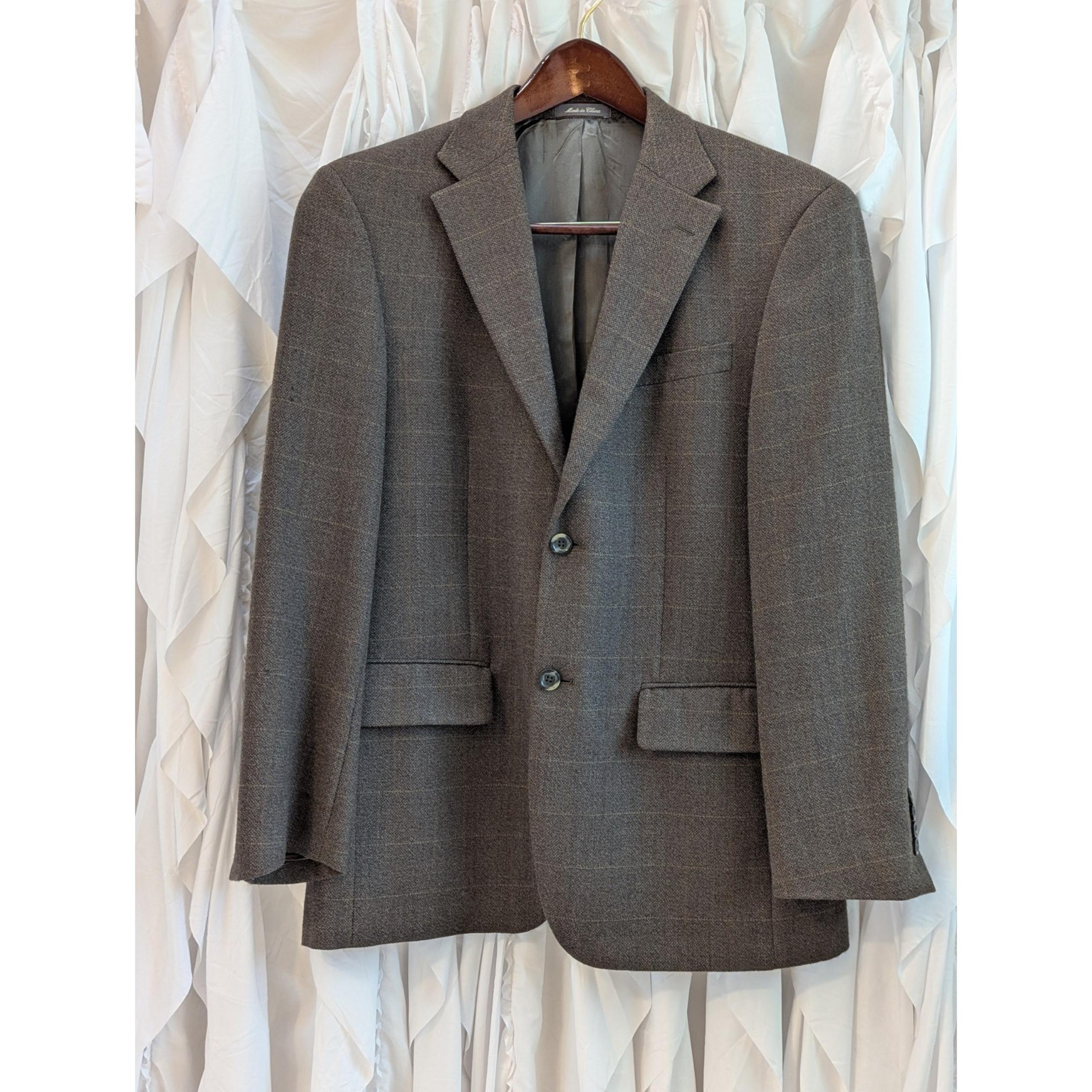 Oscar De La Renta 40R Brown w/Light Plaid 100% Wool 2 Button Notch Lapel Blazer