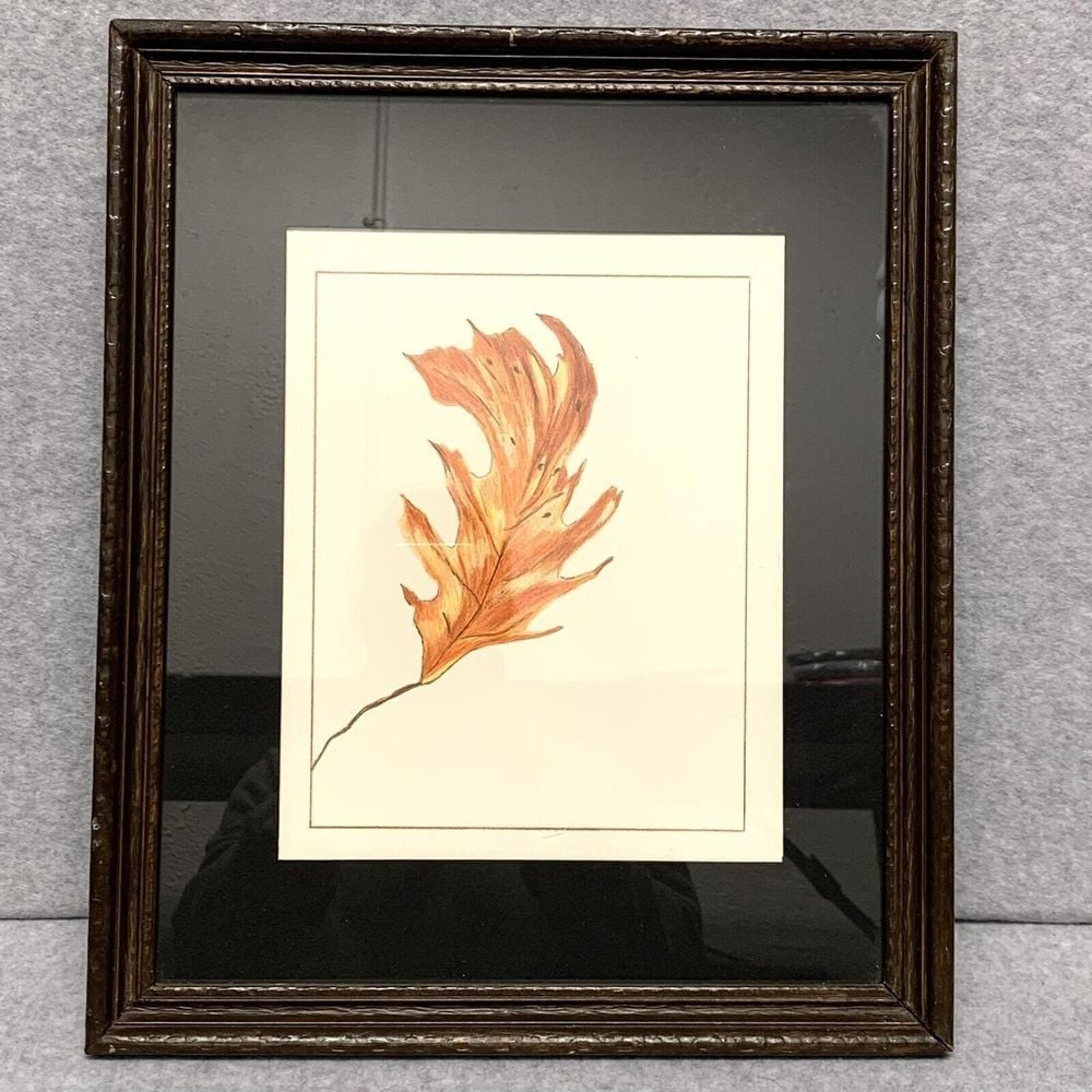 Beautifully Framed And Matted Original Pastel Drawing Of A Leaf On Paper