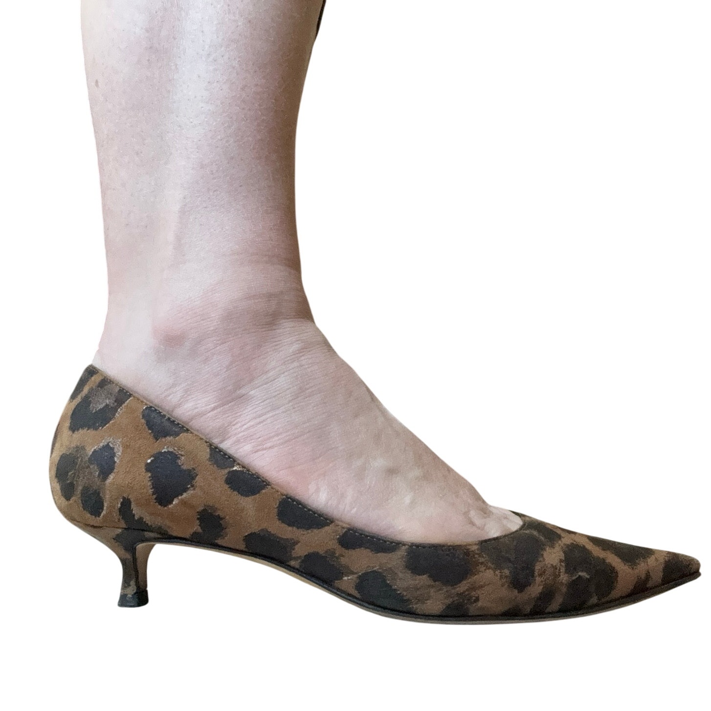 Jimmy Choo Animal Print Kitten Heel Pumps Size 6.5 US Pointed Toe Brown Black