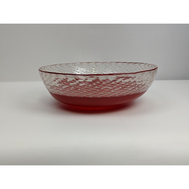 Studio Art Glass Artist Signed 10 Fruit Bowl Serving Bowl Orange Chihuly Style