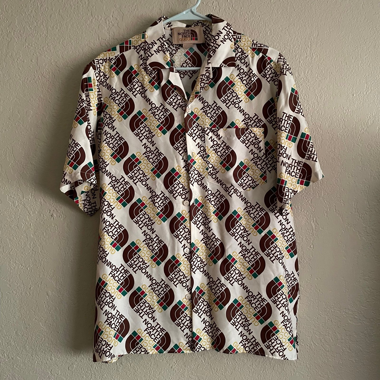 GUCCI x NORTH FACE LOGO SILK WEB BUTTON UP SHIRT