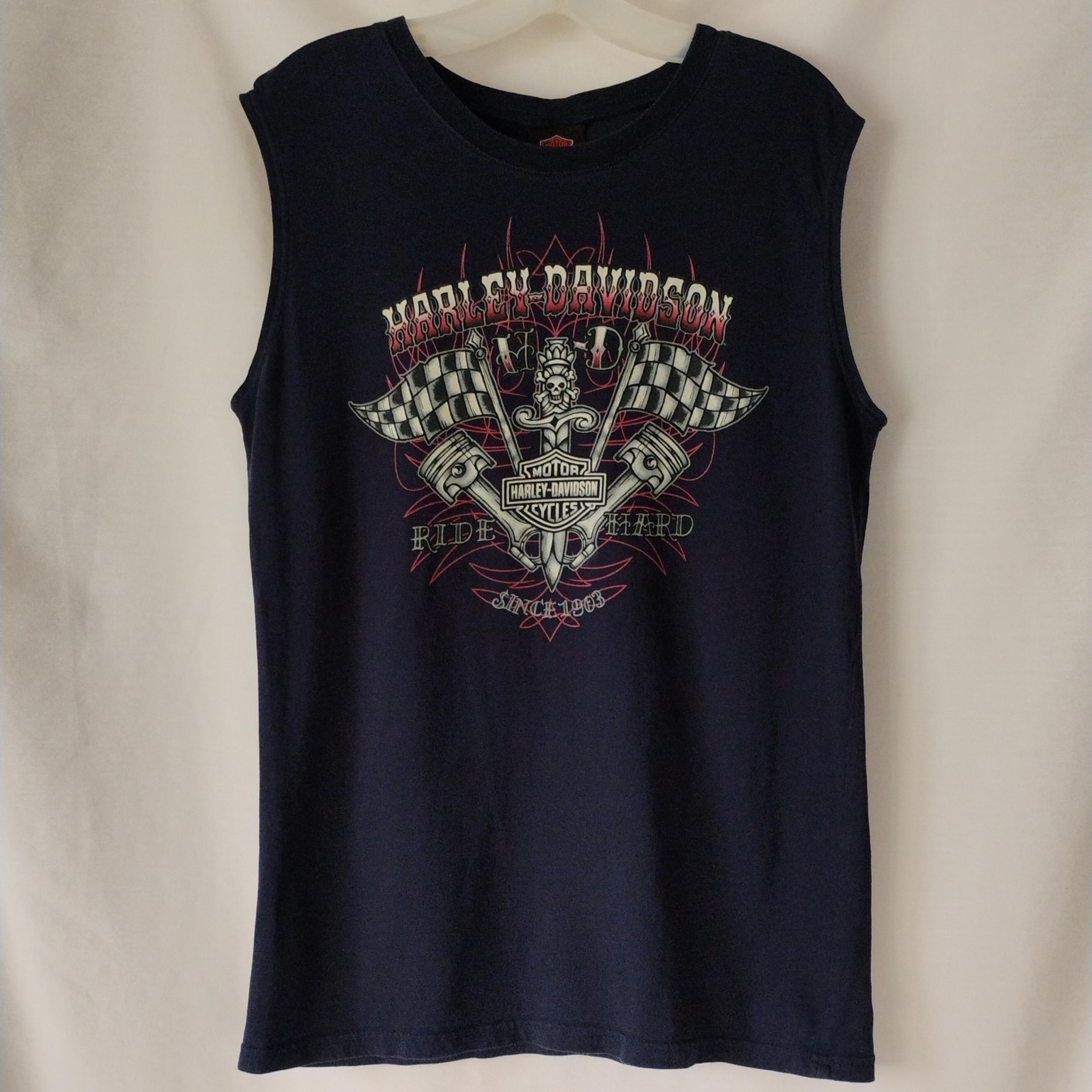Men's Harley Davidson Ride Hard Tank Top Navy Blue Sleeveless Twin Cities Shirt