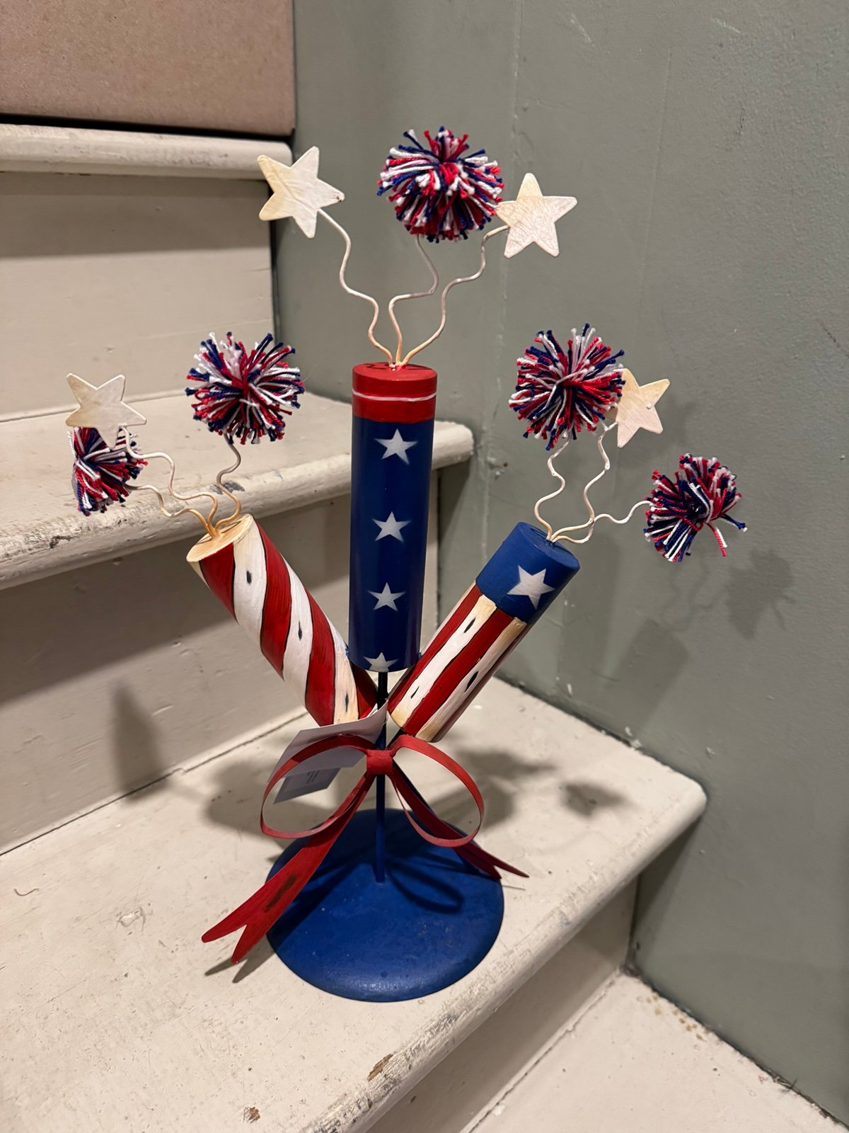 RESERVED Patriotic fireworks metal decor stars stripes USA x2