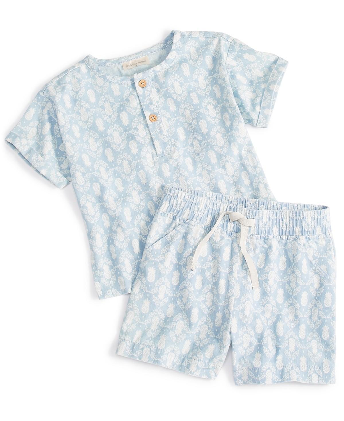 First Impressions Boys Pineapple Stamps Printed Henley & Shorts, 2 Piece 18M