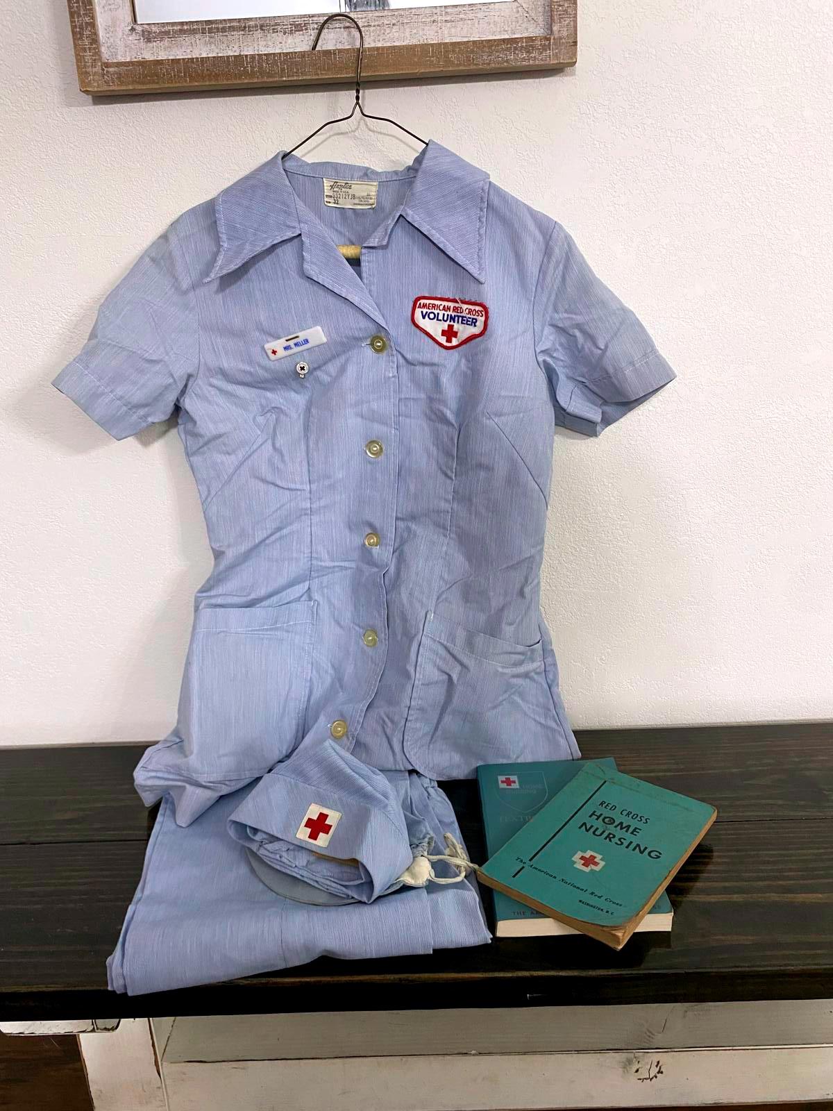 Vintage Volunteer Nurse Red Cross Outfit with Accessories Hats Books