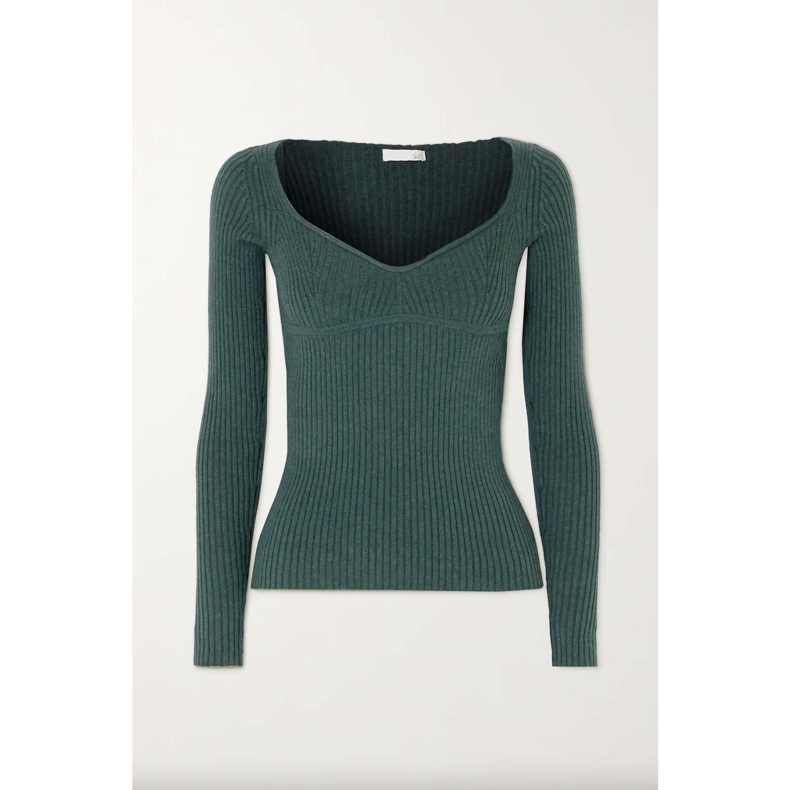 Skin Worldwide Meg Sweetheart Ribbed Knit Sweater Cotton Cashmere Sea Moss XS
