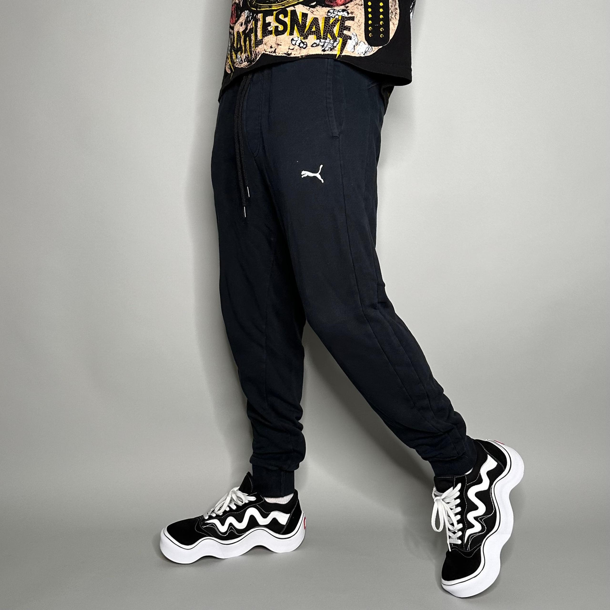 Puma Joggers Jet Black Cotton Sweatpants White Logo