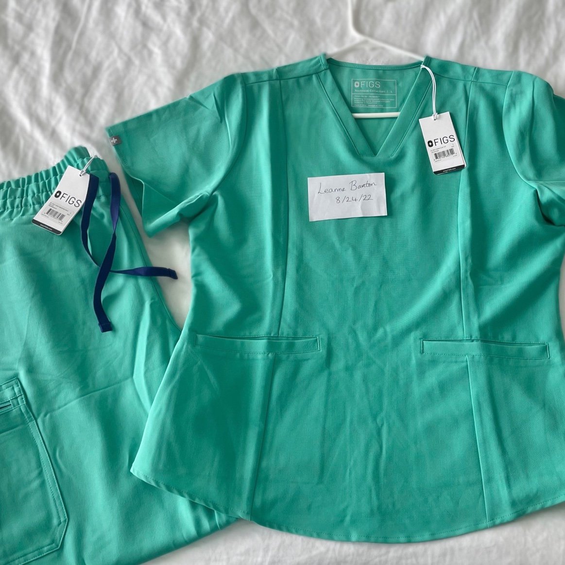 FIGS surgical green Casma slim fit & high waisted petite Yola pants