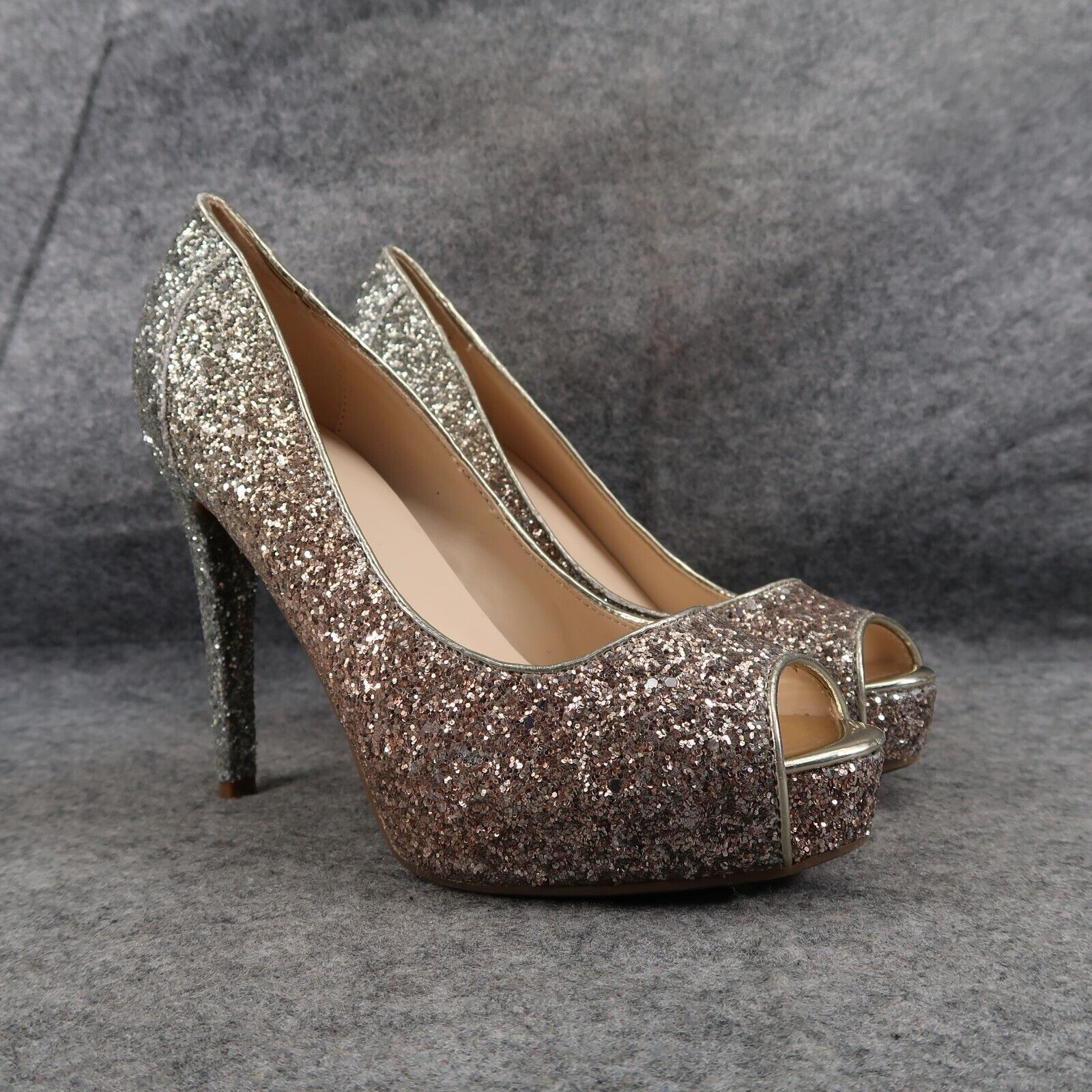 Marc Fisher Shoes Women 7.5 Platform Pump Peep Toe Glitter Fashion Harpyly Ombre