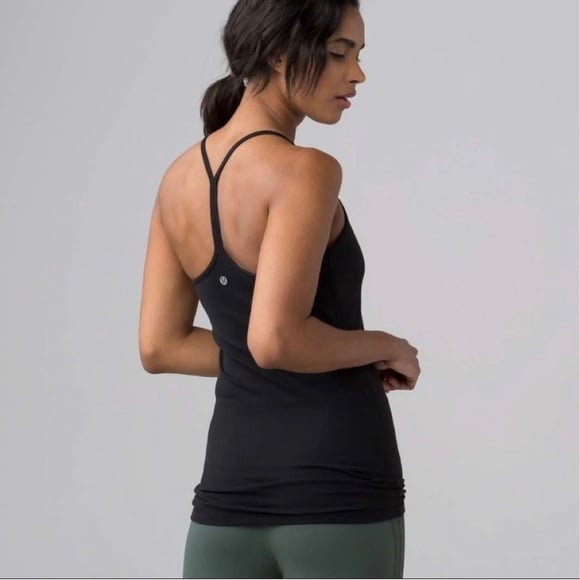 LULULEMON Power Pose Tank Top with Shelf Bra Black A/B Cup Luon Size 4 EUC