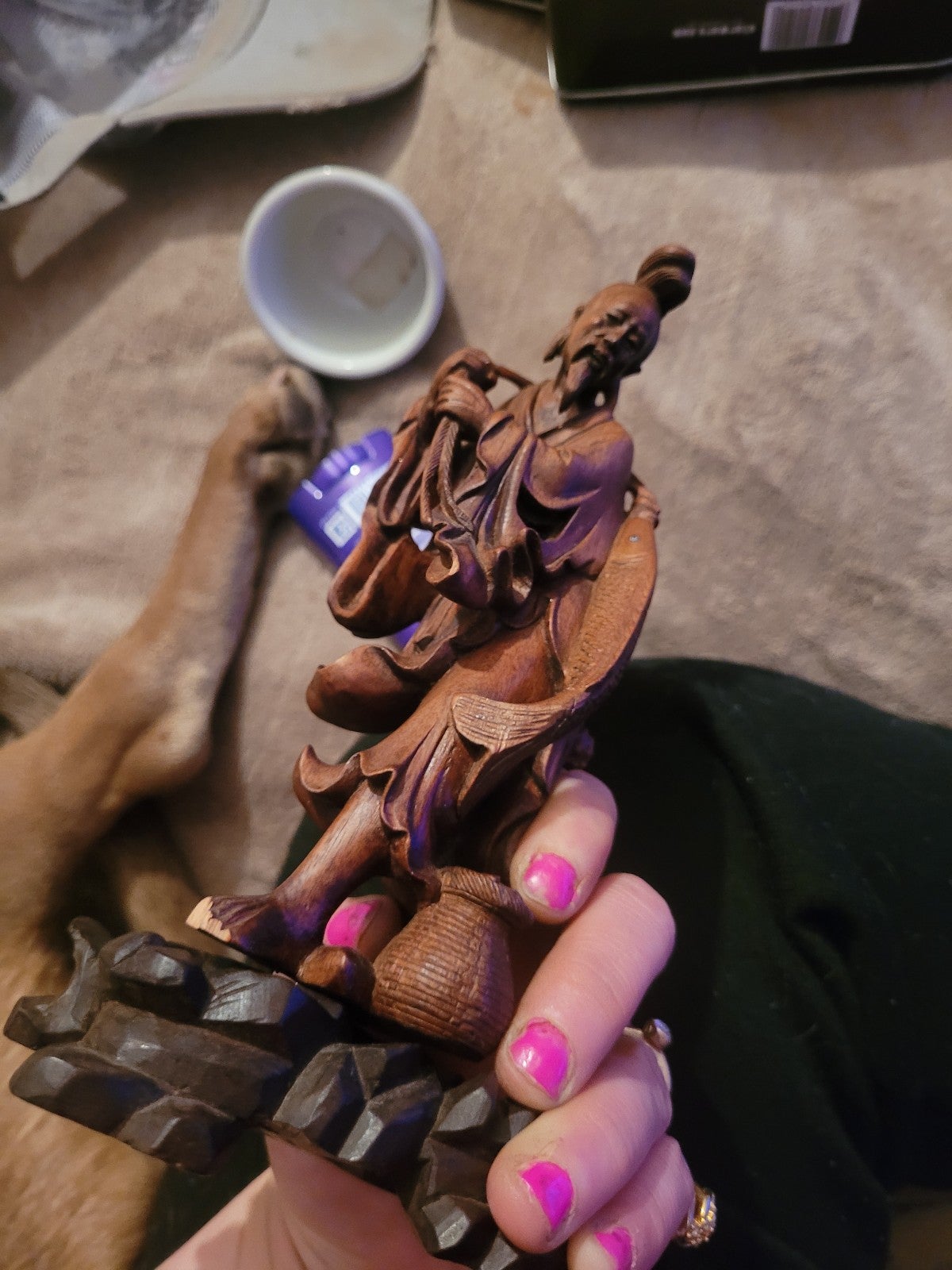 Hand carved vintage rosewood God of longevity figure