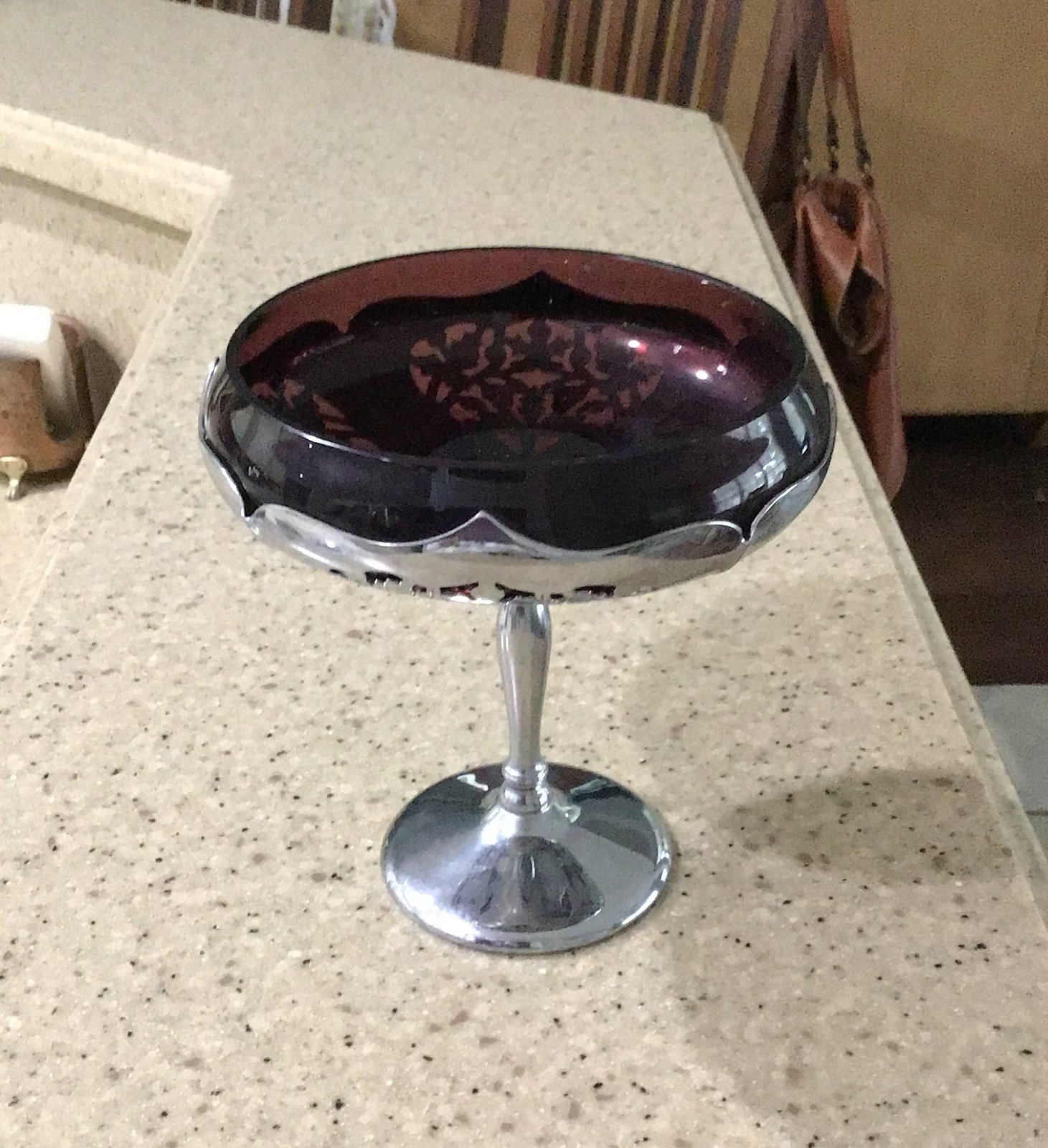 Farmer Bros Chrome and Amethyst Candy Dish