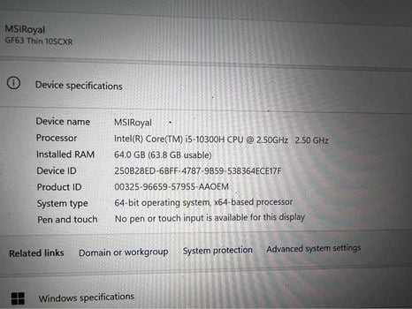 MSI GF 63 Thin Laptop