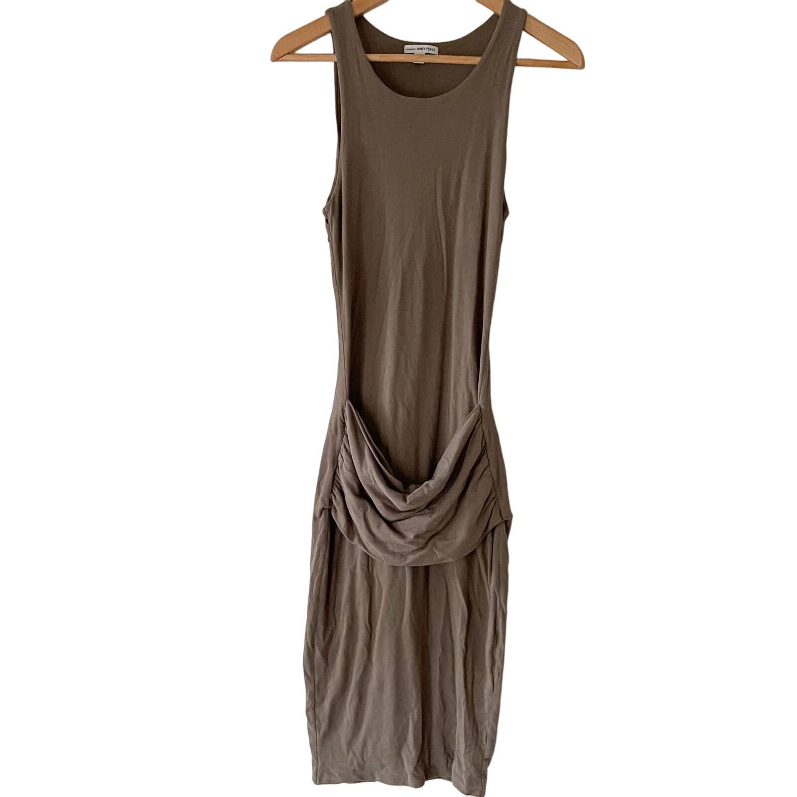 James Perse Tank Midi Drape Bodycon Dress Womens 1 Small Gray Sleeveless