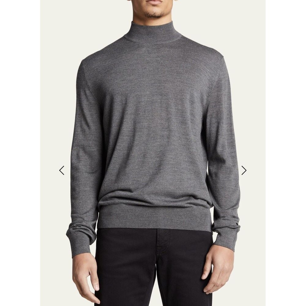 Bergdorf Goodman Men's Solid Mock-Neck Wool Sweater Size XL Turtle Neck Gray