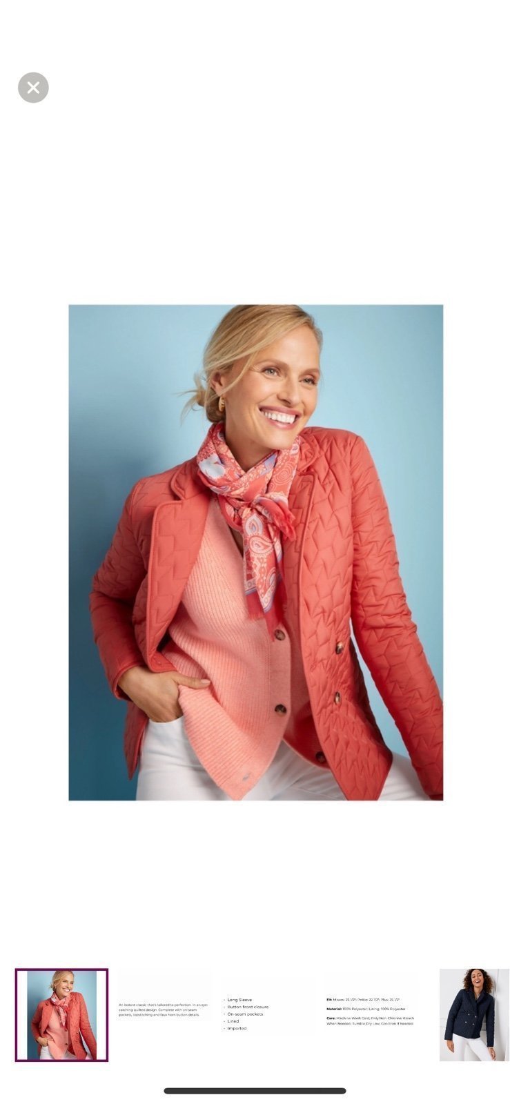 Talbots Quilted Lightweight Double Breasted Long Sleeve Blazer Jacket Orange MP