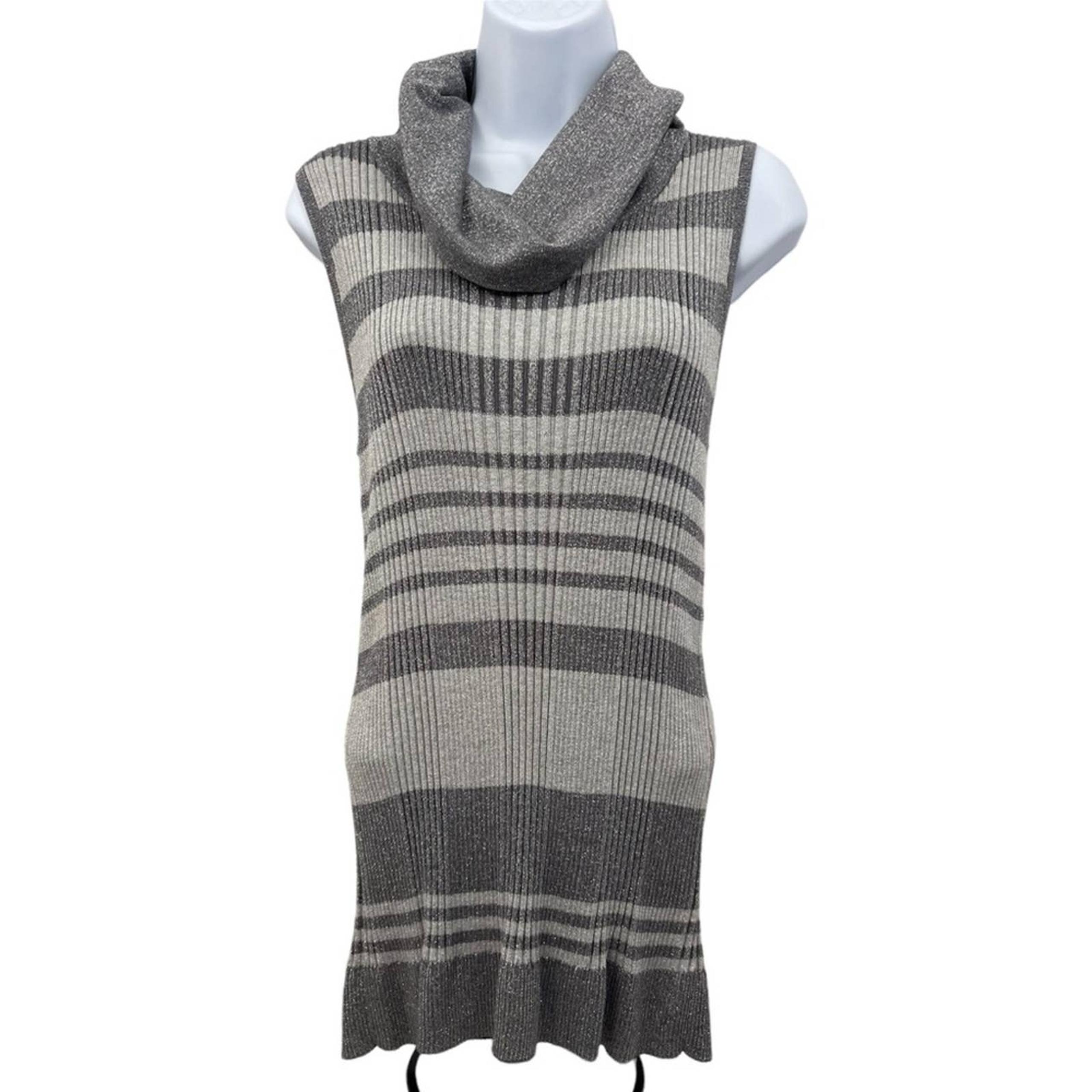 Joseph A. Gray Metallic Cowl Neck Ribbed Knit Sleeveless Sweater Top XLG #4042