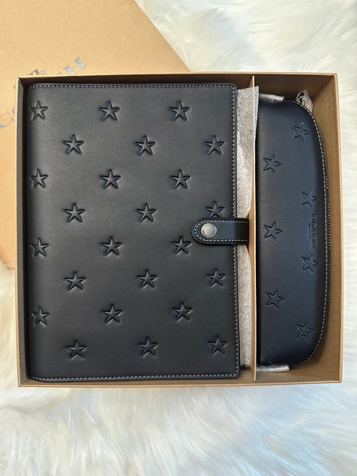NWT Coach Black Star Leather Embossed Boxed Set