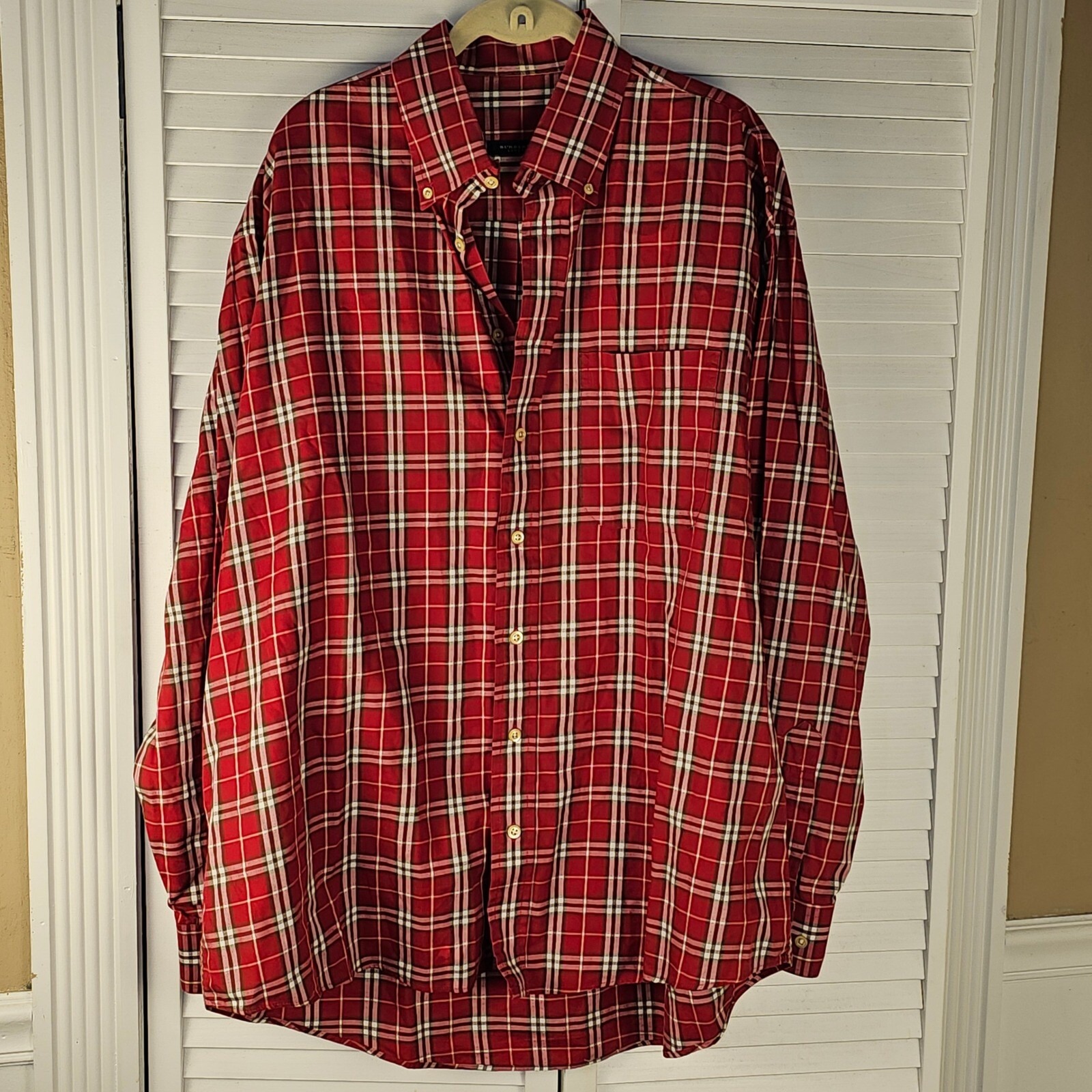 Burberry London Mens Red Plaid Long Sleeve Button Down Shirt XL