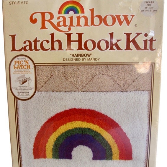 Vintage 80s Huge Rainbow Latch Hook Shag Rug Wall Art Kit 24x36 Valentines Pride