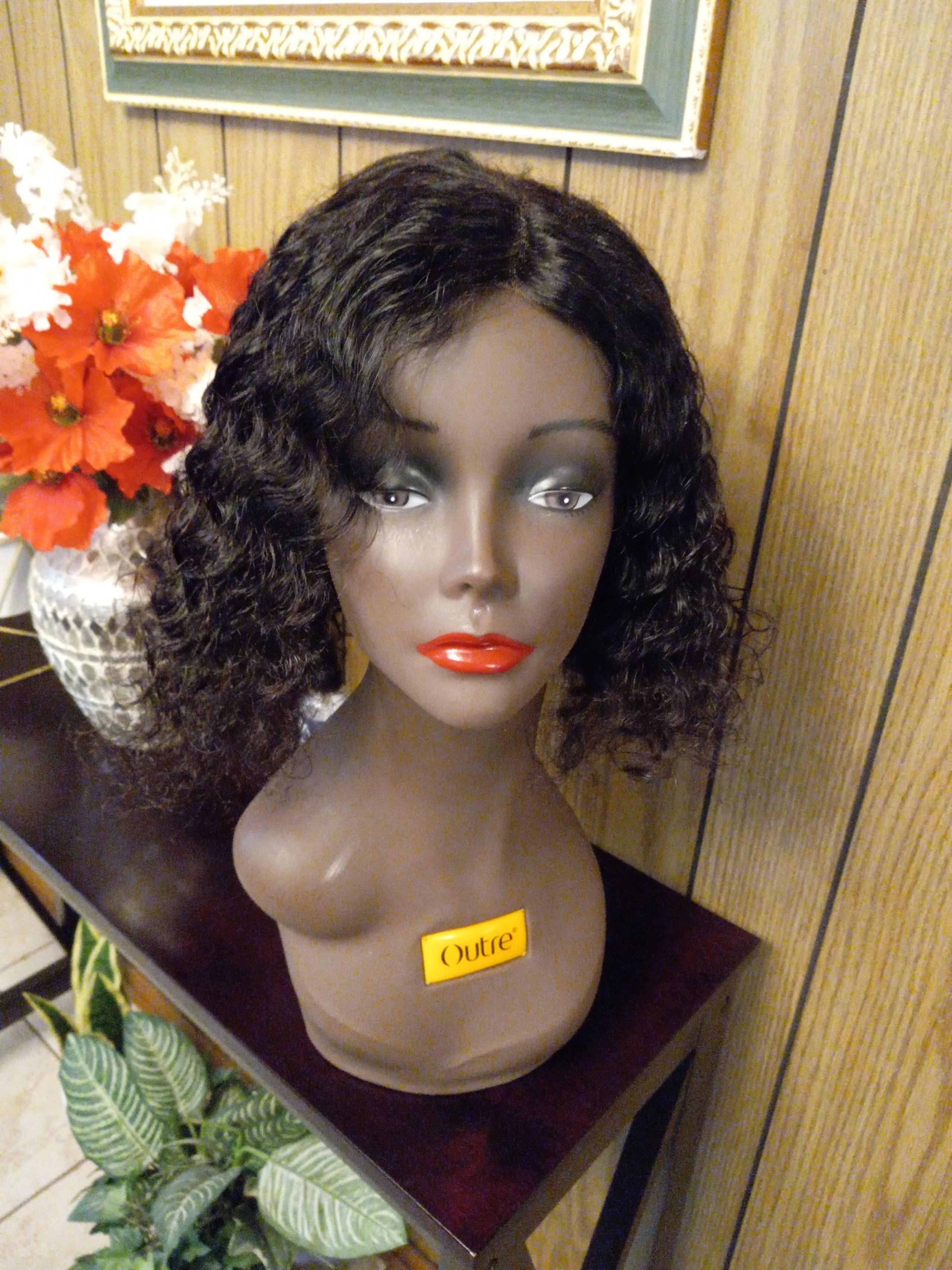 Elegant 12inL Lace Part Human Hair Curly Bob Wig