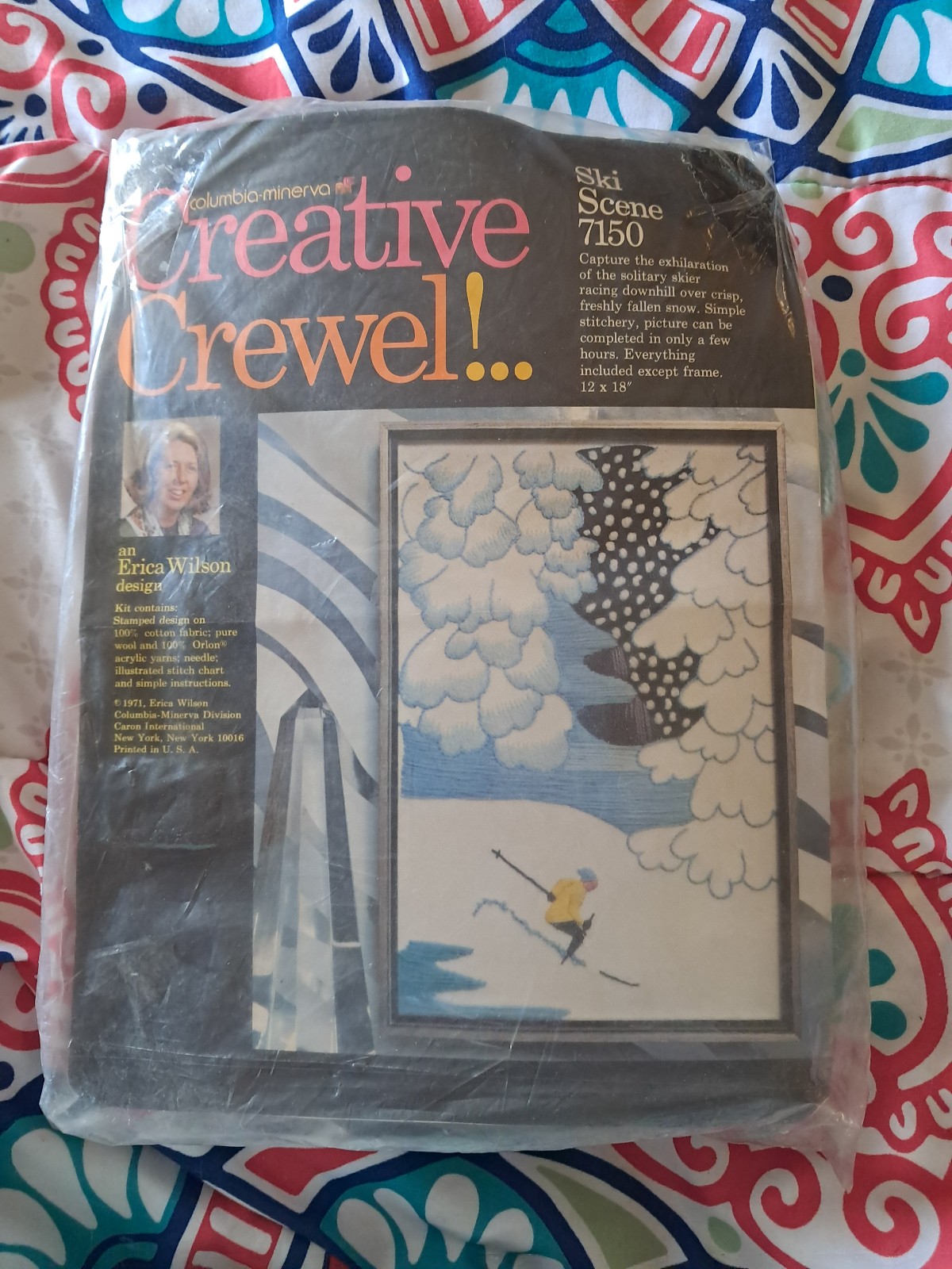 1971 Columbia Minerva Creative Crewel Erika Wilson Ski scene new #7150