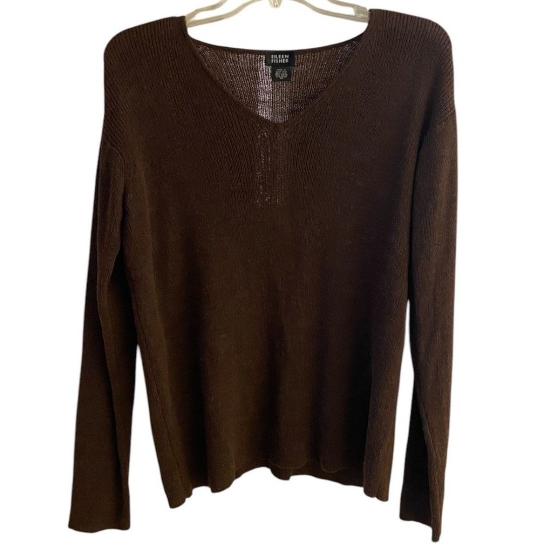 Eileen Fisher Elegant Brown V-Neck Sweater Medium