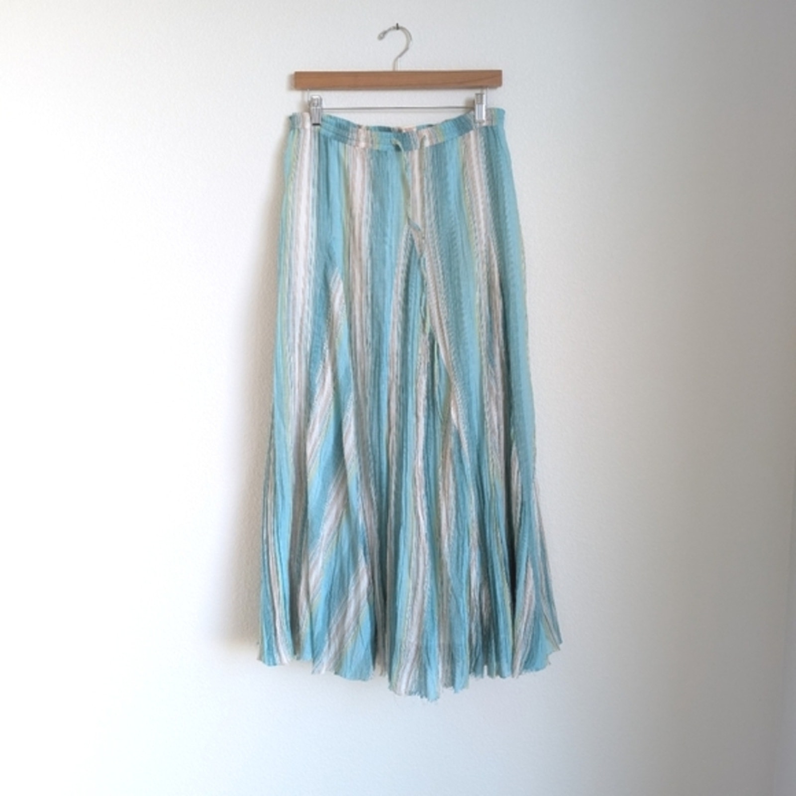 Sundance Skirt Maxi Crinkle Gauzy Full Boho Peasant Blue/Teal, size L