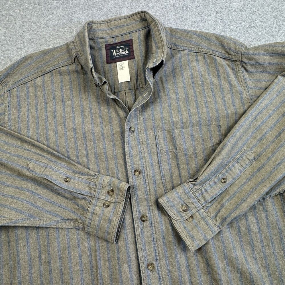 Vintage 90s Woolrich Vertical Striped Shirt Mens XL Mid Weight Cotton USA Made