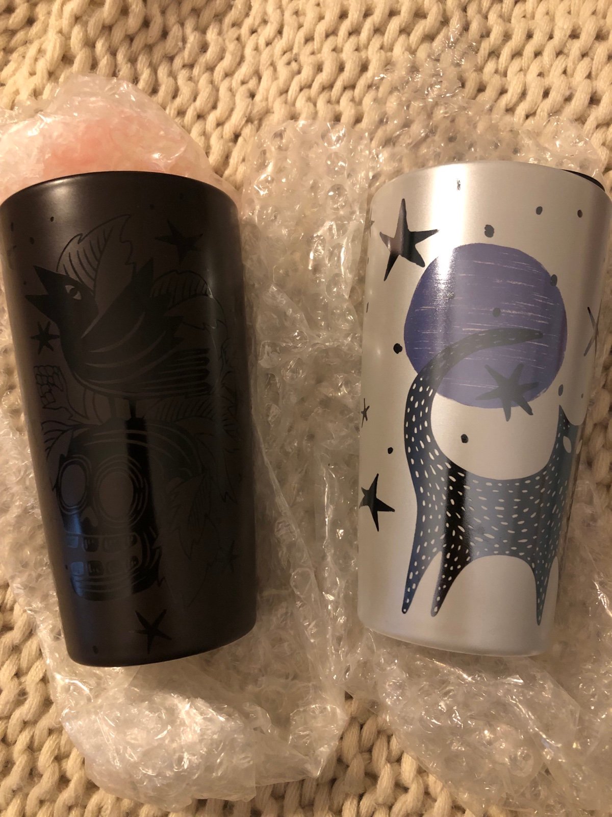Starbucks Halloween 2020 Black Cat Moon Stars & Skull Travel Mugs Set of Two