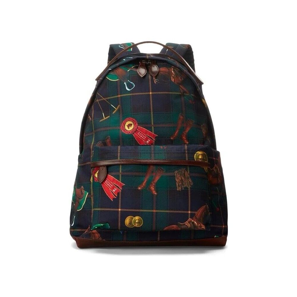 NEW Polo Ralph Lauren Equestrian Backpack Plaid Canvas Leather Logo Icons Bag