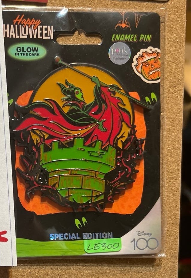 Pink A La Mode Glow In The Dark Maleficent 3” Halloween 2023 Pin LE 300