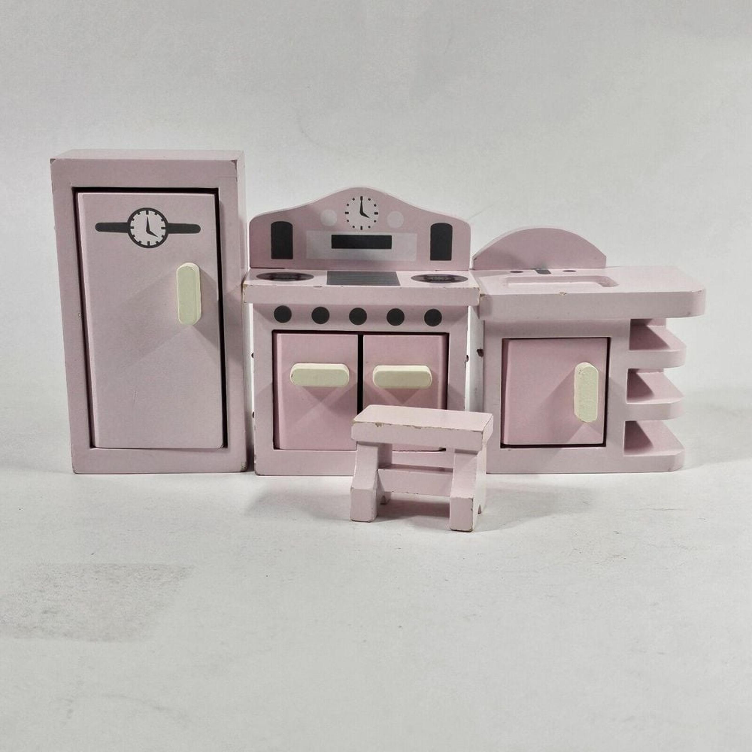 Pottery Barn Kids Doll Furniture Retro Kitchen Pink Stove Sink Refrigerator
