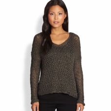 Eileen Fisher Bronze Metallic Open Knit Weave V-Neck Pullover Boxy Sweater Top